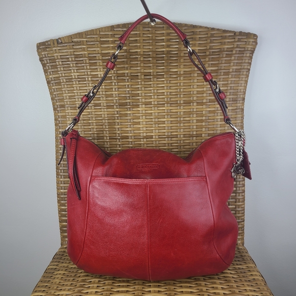 Coach Soho Smooth Red Leather Hobo Shoulder Bag Purse #12684 Signature Charms - Picture 1 of 16